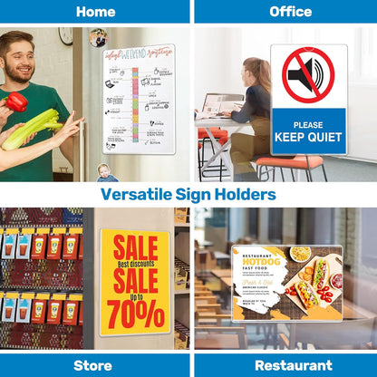 Magnetic Frames 11 x 17 Sign Holder Wall Mount 10 Pack, Rigid Clear Plastic Sign Holder with Magnet & Adhesive, Door Paper Holder for Refrigerator, Locker, Metal, Whiteboards, Windows