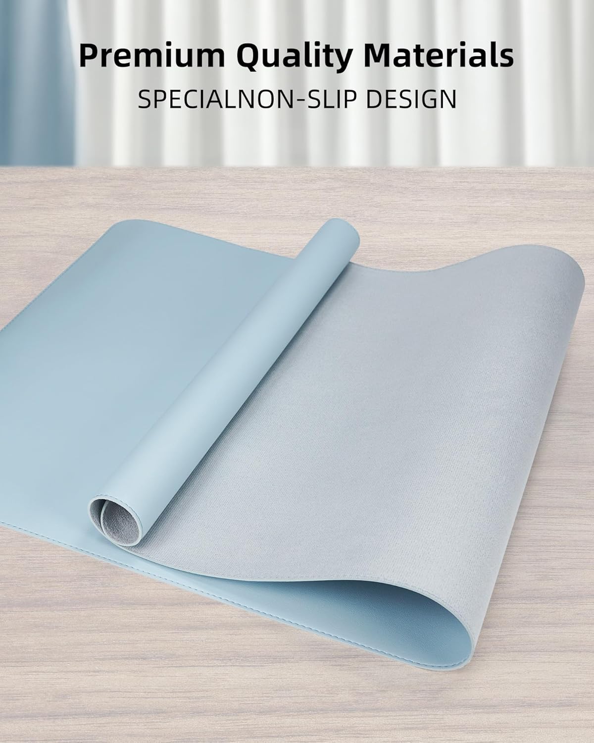 Leather Desk Pad Protector,Desk Mat,Large Mouse Pad, Non-Slip Desk Pad, Waterproof PU Leather Desk Blotter Mat, Desk Cover for Office and Home (Light Blue, 36" x 17")