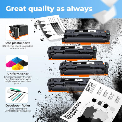 138X Black Toner Cartridge Pro MFP 3101fdw Black Toner Compatible for HP 138X Black Toner Cartridge for HP138X W1380X for Pro 3001dw 3101sdw Toner 2 Pack (with Chip)