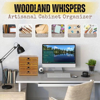 Flexzion Desktop Storage Box with Drawers - Wooden 4 Drawer Organizer Card Catalog Cabinet, No Assembly Required, Pine Wood Vintage Tabletop for Home and Office Accessories