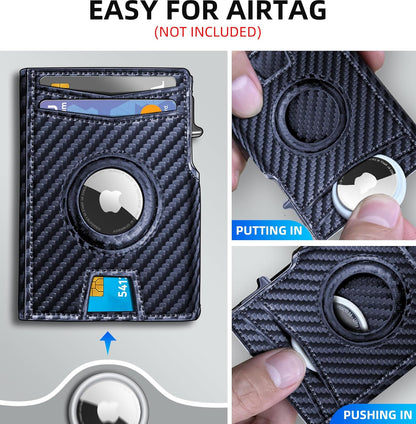 Airtag Wallet for Men,with Money Clip 10 Cards Metal Case Smart Slim Pop Up Credit Card Holder Flip with Magnetic Closure RFID Blocking wallet with Gift Box