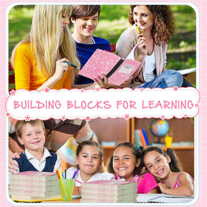 Fainne 100 Pack A5 Composition Notebooks Bulk College Ruled Composition Notebooks Marble Covers Notebook for Student Classroom Office Supplies 30 Sheet/60 Page(Pink)