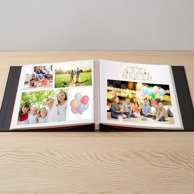 Large Photo Album Self Adhesive 4x6 8x10 10x12 13"x12.8" Magnetic Scrapbook Album 12.6"x11" Inch 60 Sticky Pages Linen Cover DIY Photo Album with A Metallic Pen and DIY Stickers(Black)