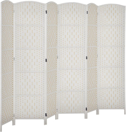 HOMCOM Room Divider, 6 Panel Folding Privacy Screen, 6FT Tall Portable Wicker Weave Partition Wall Divider for Bedroom, Home Office, White