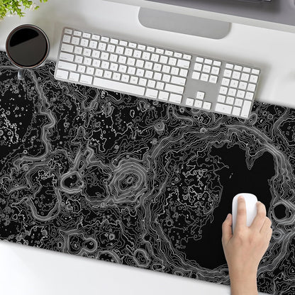 Black Whtie Topographic Gaming Mouse Pad XL Topo Moon Relief Map Extended Large Mat Mousepad Desk Pad Non-Slip Rubber Base Stitched Edge Long Keyboard Playmat for Desk Computer,31.5×11.8 Inch