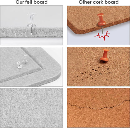 Bulletin Board, 35 x 17 1/2 inches Felt Board - Decorative Pin Board, Cork Board Alternative for Wall, Foldable Picture Board Self-Adhesive Vision Board Prayer Board with 20 Pushpins - Light Gray