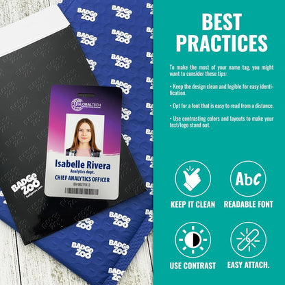 Custom Print Employee ID Badge, Double Sided with Name, Photo, Logo, and Barcode – Unique Photo ID Card Solution (ID Vertical)