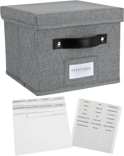 Greeting Card Organizer with dividers - Storage Box with lid Holds 150+ Cards - Assortment Box for Greeting Cards,Recipes, Photos, Envelopes, Keepsake - 9 x 9 x 7 Inches (Gray, 1 pcs)