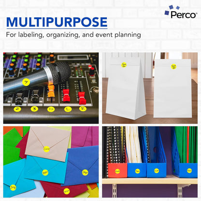 Perco Fluorescent Yellow 1-Inch Round Circle Dot Sticker Labels with Easy Peel Perforation - 1,000 Labels per Roll - Strong Adhesion, Vibrant Colors for Organizing, Crafting & More - Made in USA