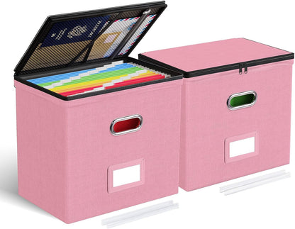 Oterri File Organizer Boxes with Lids, File Box with Mesh Pockets, Document Organizer Box for Letter Size Folders, Zippers Important Document Organizer (Pink, Small-2 Pack Without Folders)