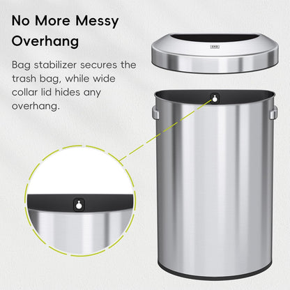 EKO Urban 21 Gallon Semi-Round Open Top Waste Bin, Stainless Steel Half Round Commercial Trash Can for Indoor and Outdoor, Extra Large Metal Garbage Bin for Home, Office, Restaurant, Restroom, 80L