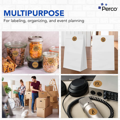 Perco Kraft Brown 2-Inch Round Circle Dot Sticker Labels - Multi-Roll Pack (3 Rolls, 500 Labels Each) - Permanent Adhesive, Natural, Cardboard-Like Surface - Perforated for Easy Use - Made in USA