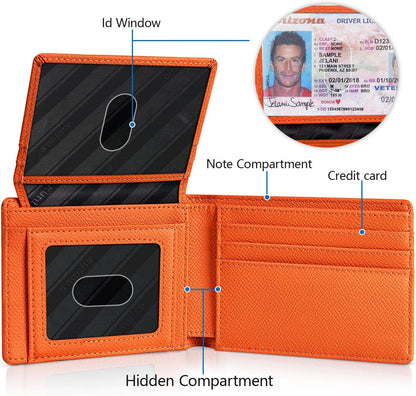 RUNBOX Wallet for Men Slim Rfid Leather 2 ID Window With Gift Box