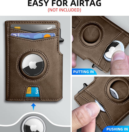 Airtag Wallet for Men,with Money Clip 10 Cards Metal Case Smart Slim Pop Up Credit Card Holder Flip with Magnetic Closure RFID Blocking wallet with Gift Box