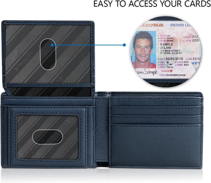 RUNBOX Wallet for Men Slim Rfid Leather 2 ID Window With Gift Box