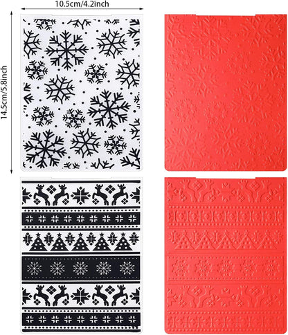 4 Pieces Christmas Plastic Embossing Folder Christmas Embossing Template Snowflake Bells Pattern Scrapbooking Embossing for Christmas Craft Cards Decorations