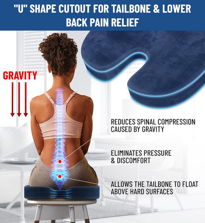 Everlasting Comfort Doctor Recommended Memory Foam Seat Cushion for Office Chairs & Car Seat - Ergonomic Office Desk Accessories for Tailbone Pain Relief, Sciatica & Back Support
