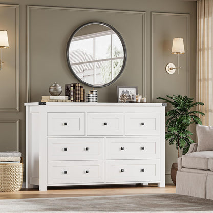 7-Drawer Dresser, Modern Wooden Storage Chest of Drawers, Dresser TV Stand, Wood Drawer Organizer with Metal Handles for Bedroom, Living Room, Hallway