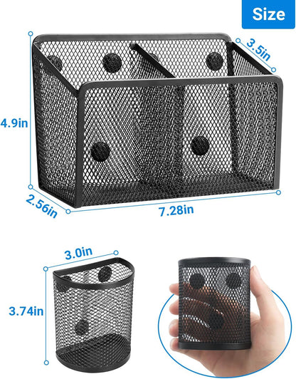 Magnetic Pen Holder, Metal Strong Magnet Pen Cup Magnetic Marker Storage Basket Locker Organizer for Whiteboard Refrigerator Fridge Locker Accessories Classroom Must Haves Teachers School Supplies