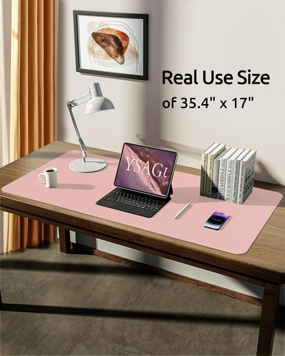 YSAGi Leather Desk Protector, Office Mat, Large Mouse Mat, Non-Slip PU Leather Blotter, Laptop Desk Pad, Waterproof Writing Pad for Office and Home (Light Pink, 35.4" x 17")