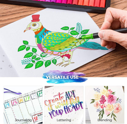 Mogyann Markers for Adult 100 Colors Dual Tip Pens with Fine and Brush Tip for Coloring and Calligraphy Drawing