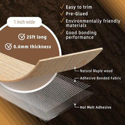 GSCIT Club Maple Edge Banding, 1 inch x 25ft roll of Veneer Edge Banding Preglued Flexible, Real Wood Tape Banding