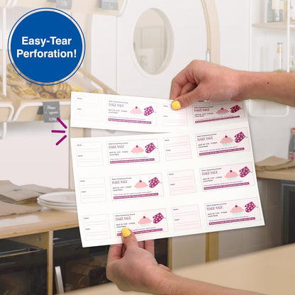 PrintWorks Printable Raffle Tickets With Tear-Away Stubs for Events & Fundraisers - 2000 Custom Tickets (Size 2.125" x 5.5") - 8 per Sheet - 250 Sheets (8.5" x 11") - Made in the USA - White (04296)