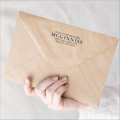 Self Inking Return Address Stamp - Custom 4 Line Personalized Address Stamp for Envelopes, Wedding Invitations, Business, Mailing Labels, Black Ink (All Serif)