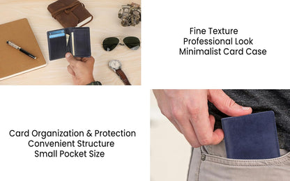 Premium Leather Card Wallet, RFID Blocking Expandable Business Card Case, Bifold Card Holder for Men and Women, Men's Purse, Wallet for Men (Business Card Wallet, Blue)