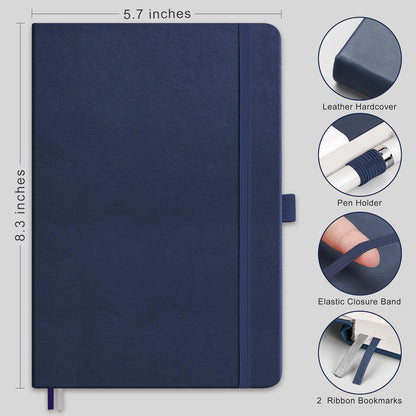 RETTACY Graph Grid Paper Notebook, 2-Pack, 192 Pages per Pack, A5 Medium Size (5.7'' x 8.3''), Leather Hardcover, 100 GSM Thick Paper, for School, Students, Math, Engineering (Black & Navy Blue)