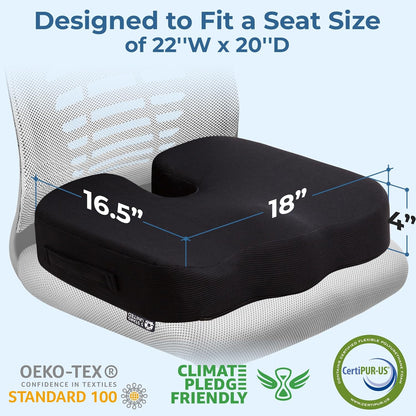 5 STARS UNITED Seat Cushion for Tailbone Pain Relief – Large Memory Foam Lifting Pillow for Coccyx, Hip, Sciatica & Post-Surgery Recovery – Wheelchair, Car, Desk, Gaming & Office Chairs, Black