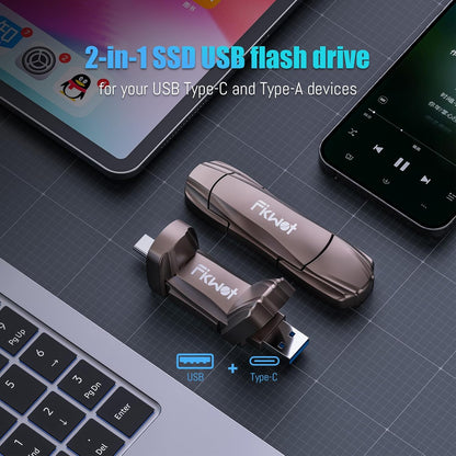 External SSD USB Flash Drive 256GB, Up to 2050MB/s 2-in-1 Type C+ USB A USB3.2 Gen2 Solid State Thumb Drive SSD Stick for iPhone 15/16/Android/Windows/Mac/PC/Laptops