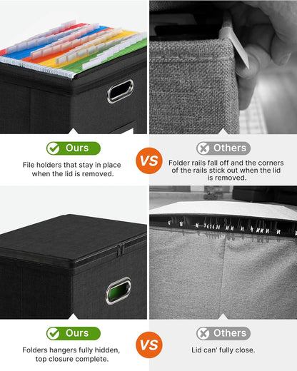 Oterri 2 Pack File Organizer Boxes with Lids, File Box with Mesh Pockets, Document Organizer Box for File Folders Letter Size, Zippers Filing Box for Home, Office, School (Black, Without Folders)