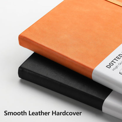 RETTACY Bullet Dotted Journal Notebook, 192 Pages, A5 Medium Size (5.7'' x 8.3''), Leather Hardcover, 100 GSM Thick Paper, for Bullet Journaling, Planning, Tracking (Orange)
