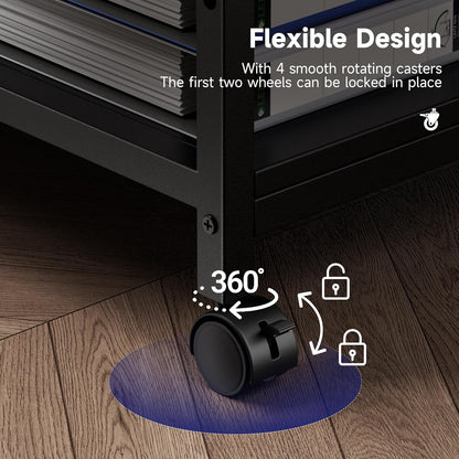 Warmiehomy Printer Stand, 19.68×15.75×27.55 Printer Table with Adjustable Storage Shelf, 3 Tier Rolling Cart with Wheels, Space Saving Desk for Home Office, Mini Fridge & Heat Press Stand, Black