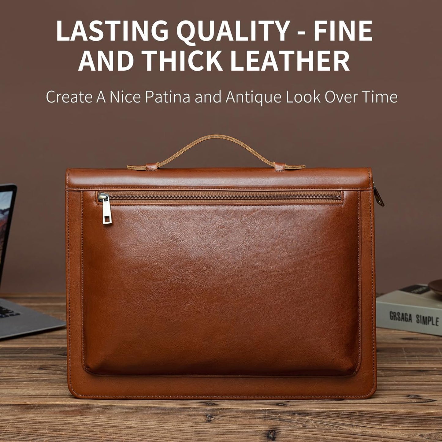 Handmade Vintage Crazy Horse Leather Portfolio Letter (A4) Size Notepad,Business Organizer Padfolio with Handle, for iPad Pro/Microsoft Surface Pro/13 inch Tablet (Non-Custom, Oil Wax-Brown)