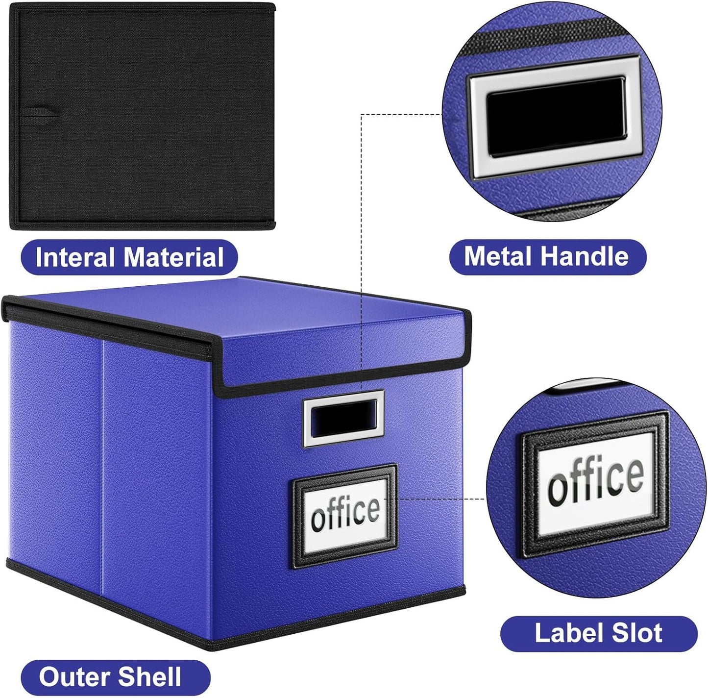 Huolewa File Organizer Box with Lid, Collapsible Leather File Folder Organizer for Office Document Storage, Filing Box with Plastic Slide for Letter/Legal Size Hanging Files,Navy Blue