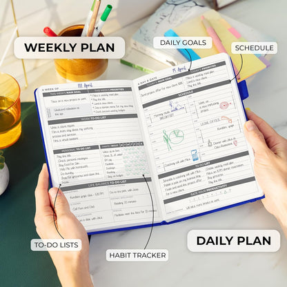 Clever Fox Daily Planner – Undated Planning Notebook with Hourly Schedule & To-Do List – Personal Day Task & Work Organizer, 6 Months (Dark Blue)