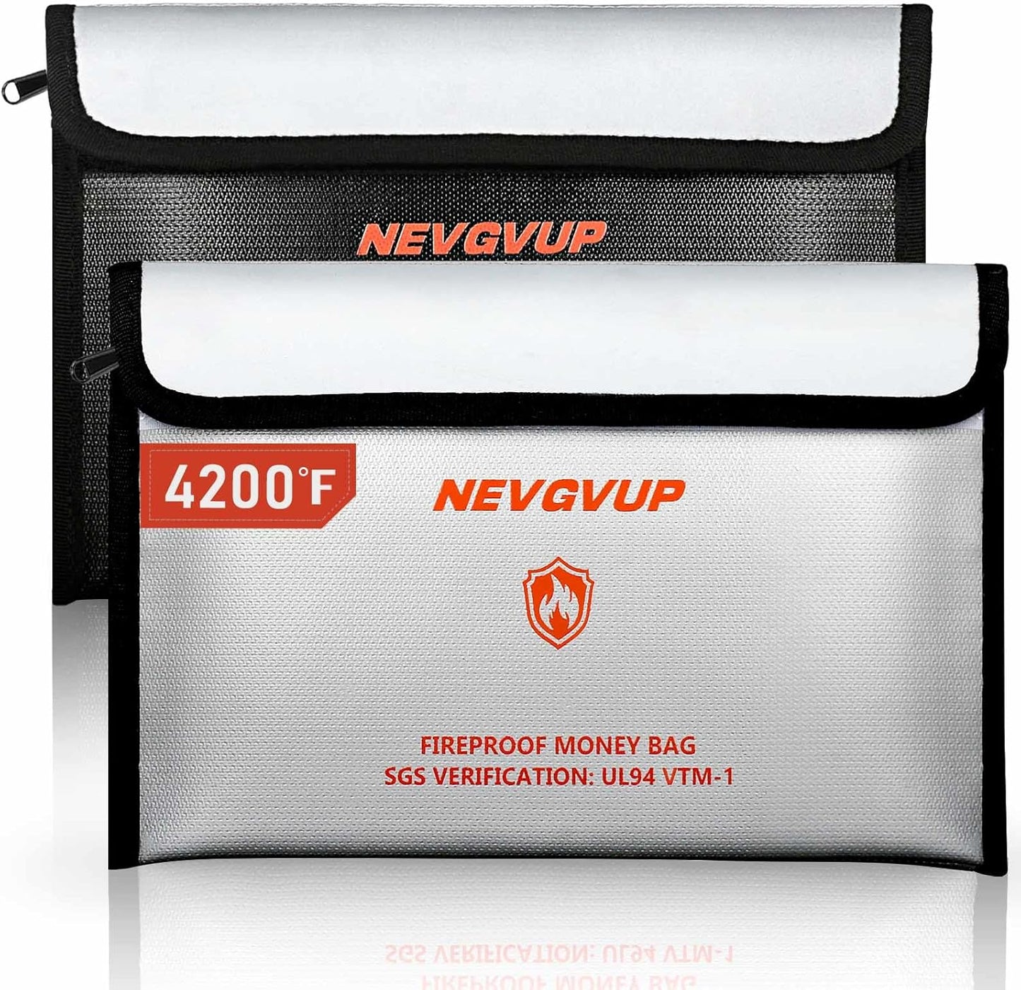 4200°F Fireproof Money Bag for Cash -Heat Insulated, 9.8 x 6.5" Fireproof Document Bag with Waterproof Zipper, Small Fire proof Bags Set with Reflective Strip and Fire proof Edging for Valuables