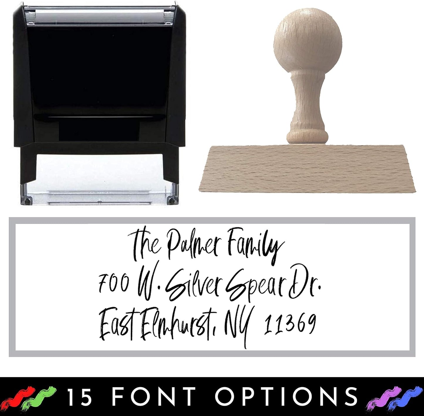 Custom Stamp - 20 Font Options - Name Stamp - Return Address Stamp - Up to 3 Lines Wood Handle or Self-Inking (3/4" x 1-7/8")