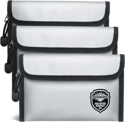 Fireproof Document Bag (5x8 inch), 3Pack Waterproof Money Bag Pocket with Zipper Closure, Storage Pouch for Valuables, A4 A5 Document File, Cash, Credit Card, Passport (3Pack, Grey)