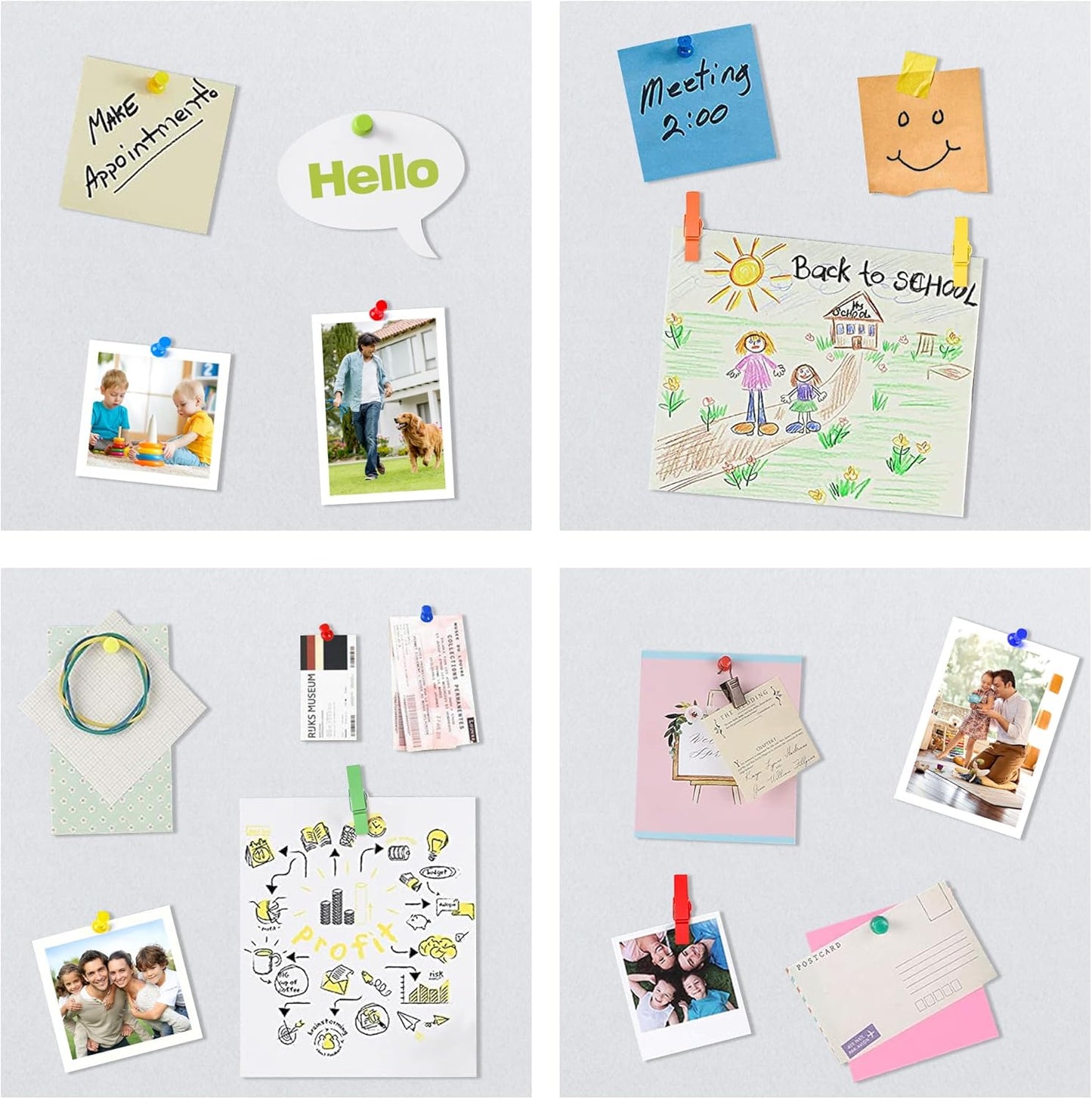 AKTOP White Cork Bulletin Board 12x12, 1/2" Thick Felt Cork Board Tiles 6 Pack, Small Square Pin Board for Wall, Self Adhesive Corkboards with 60 Push Pin Wood Clips for School, Home & Office