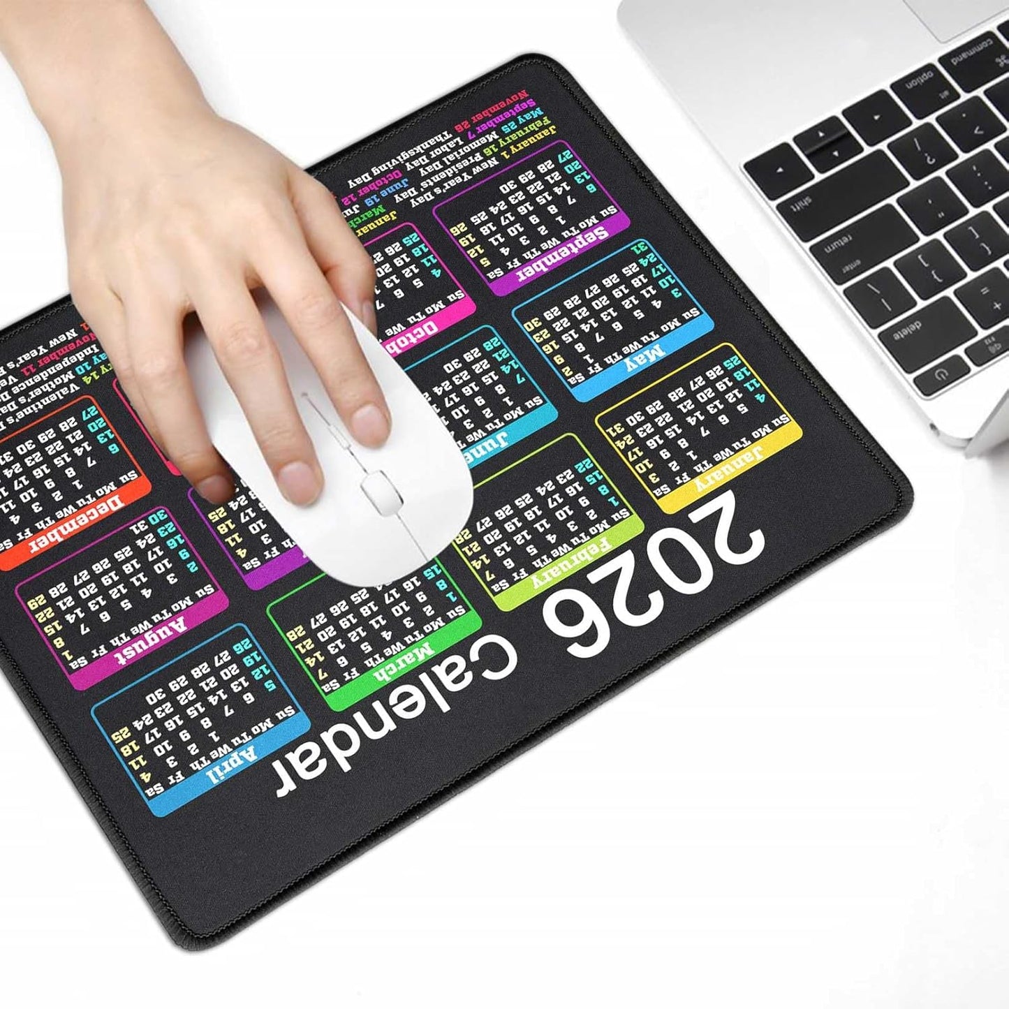 Mouse Pad with Non-Slip Rubber Base, Waterproof Computer Mousepad with Stitched Edges, Mouse Pads for Computers, Laptop, Gaming, Office & Home, 9.5 x 7.8 in (Black Calendar 2026)