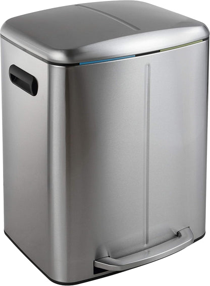 happimess HPM1005A Marco Rectangular 10.5-Gallon Double Bucket Trash Can with Soft-Close Lid, Modern, Minimalistic, Fingerprint Proof for Home, Kitchen, Laundry Room, Office, Stainless Steel