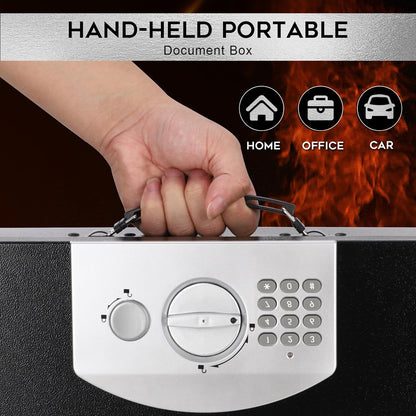 Dalmbox Portable Metal Safe Box with Digital Code Lock,Fire Resistant Storage for Documents, Fireproof Safe Box, Lock Box with Electronic Keypad, Car, Home, Office and Outside, Black XXL