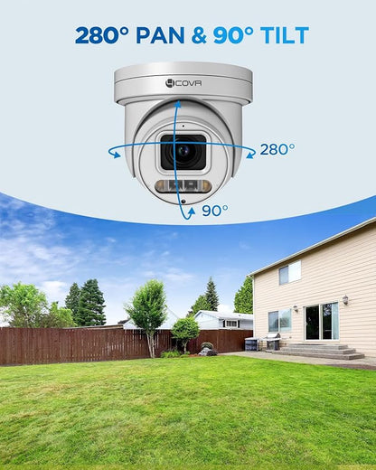 4COVR 4K PoE PTZ Security Camera System, 4X 8MP PoE IP PTZ Camera Two Way Audio, 280ｰ Pan 90ｰ Tilt 5X Optical Zoom, Smart Color Night Vision, Human Vehicle Detection, 8CH 4K NVR 2TB HDD, LY5XCP8M0804