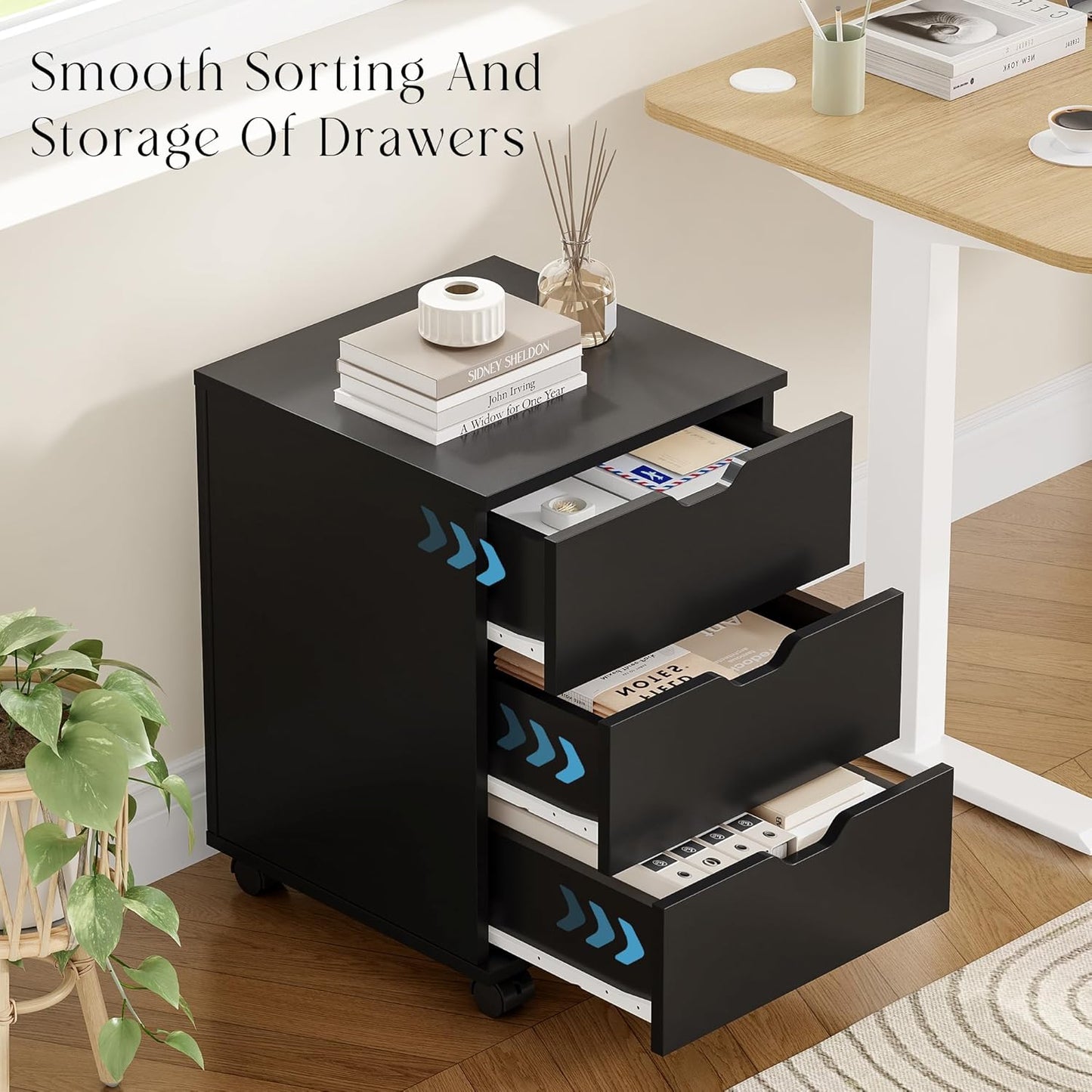 Farini 3-Drawer Under Desk Wooden File Storage Cabinet with Lockable Caster for Home Office,Black,Required Assembly