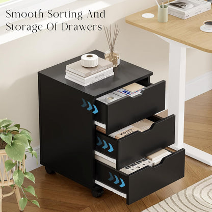 Farini 3-Drawer Under Desk Wooden File Storage Cabinet with Lockable Caster for Home Office,Black,Required Assembly