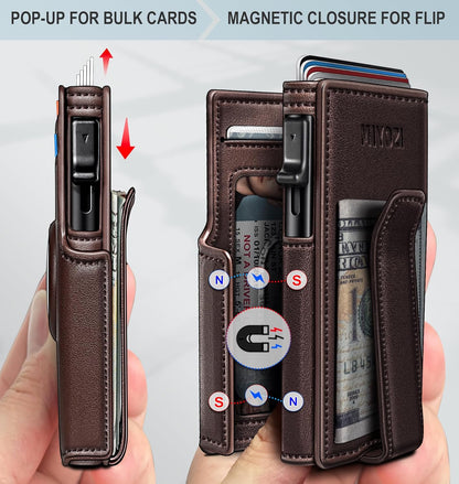 Airtag Wallet for Men,with Money Clip 10 Cards Metal Case Smart Slim Pop Up Credit Card Holder Flip with Magnetic Closure RFID Blocking wallet with Gift Box