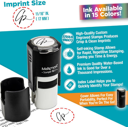 MaxMark Custom Round Self Inking Small Signature Stamp - 15 Colors to Choose